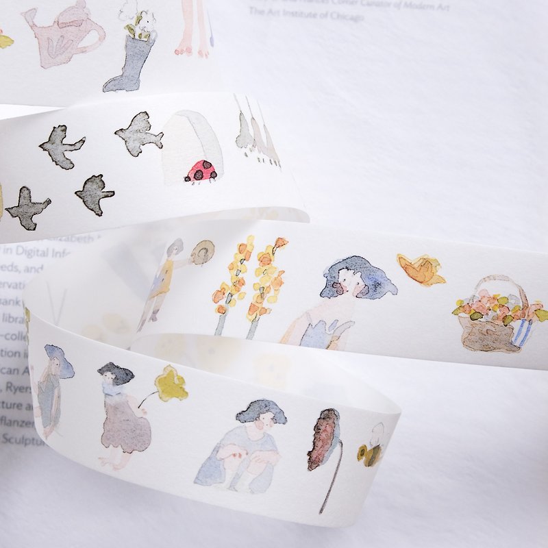 和紙膠帶 \風和日麗/ 帶離型紙貼紙紙膠帶 | 手帳素材 可愛女孩 - 紙膠帶 - 紙 黃色