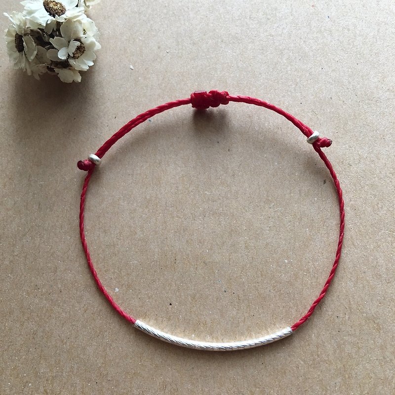 Simple Silver Tube Thin Bracelet Red Line Blessing Bracelet Sister Chain Brazil Wax Line 925 Sterling Silver/Anklet - Bracelets - Other Metals Red