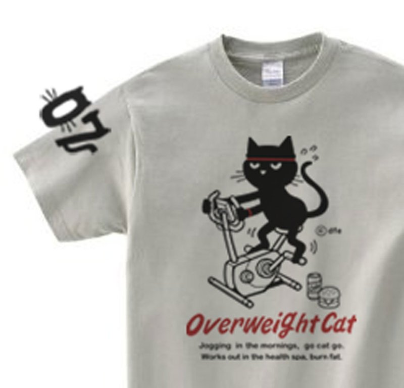 棉．麻 帽T/大學T 灰色 - Fitness Bike and Cat 150.160. S-XL T-shirt [Made to order]