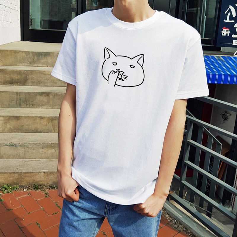 鼻ほじり男性用と女性用の半袖Tシャツ白い猫の鼻ほじりの世界的な贈り物 - Tシャツ メンズ - コットン・麻 ホワイト