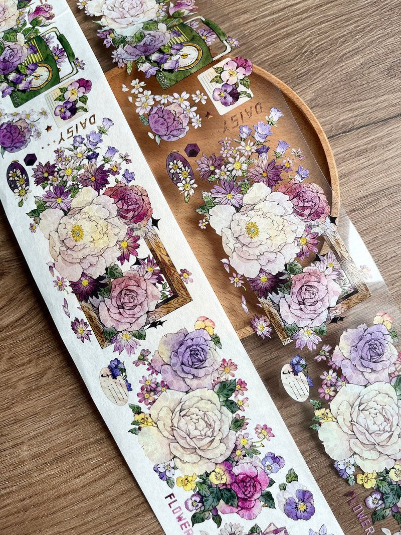 Gorgeous as a brocade-PET Japanese paper tape flower flower illustration DIY handbook journal decoration material - Washi Tape - Paper Multicolor