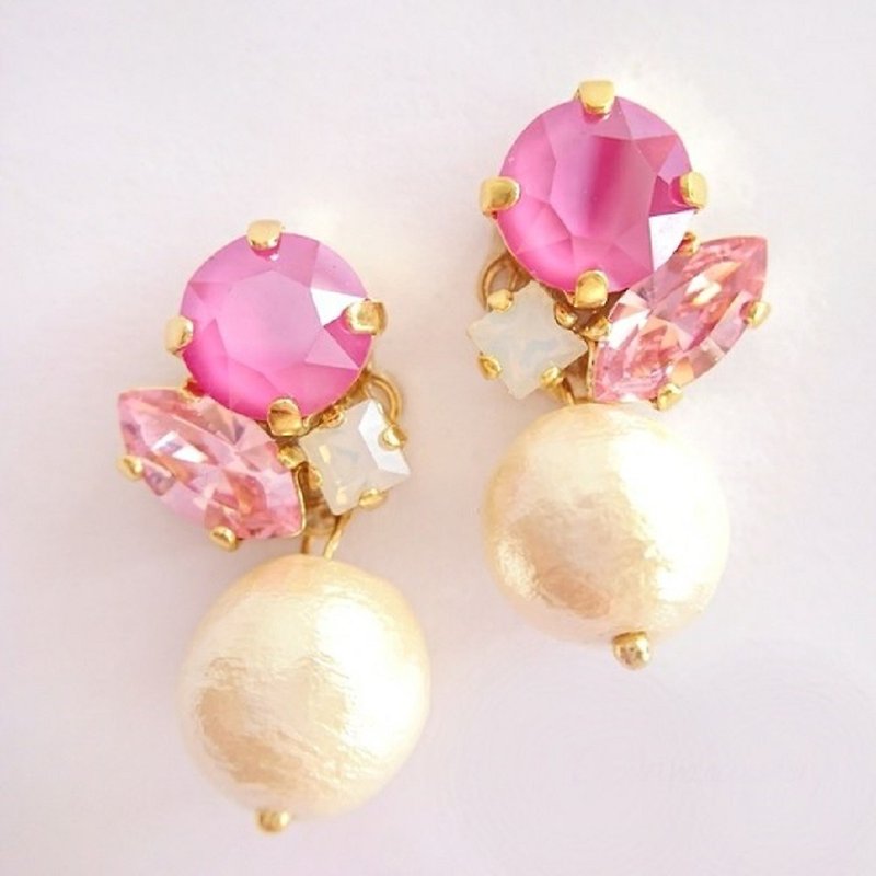 Swarovski & Pearl Clip-On, Earrings (Strawberry) - Earrings & Clip-ons - Crystal Pink