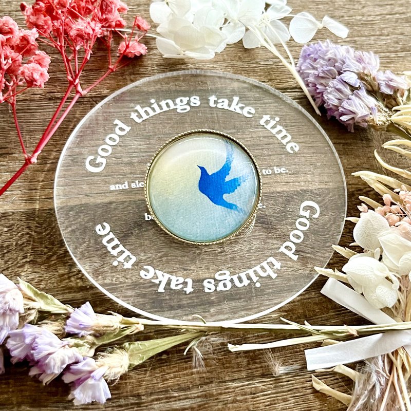 Landscape painting brooch Blue bird sky wings happiness - Brooches - Resin 