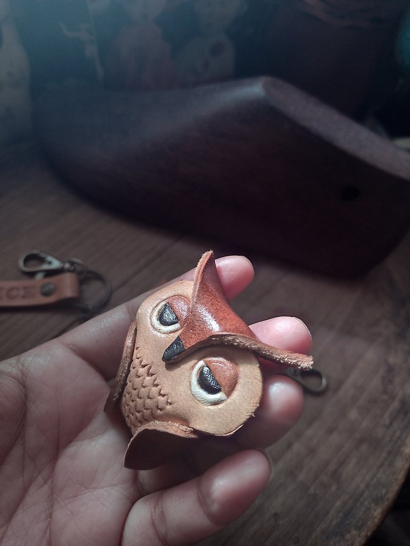 守護神之貓頭鷹 蘭嶼角鴞  純牛皮鑰匙圈- 可刻名字 - 鑰匙圈/鎖匙扣 - 真皮 咖啡色