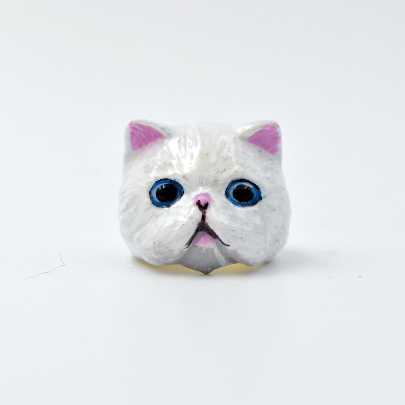 白色貓 手繪貓咪法式搪瓷黃銅材質戒指 可訂製你家的貓咪顏色 - 戒指 - 其他金屬 咖啡色