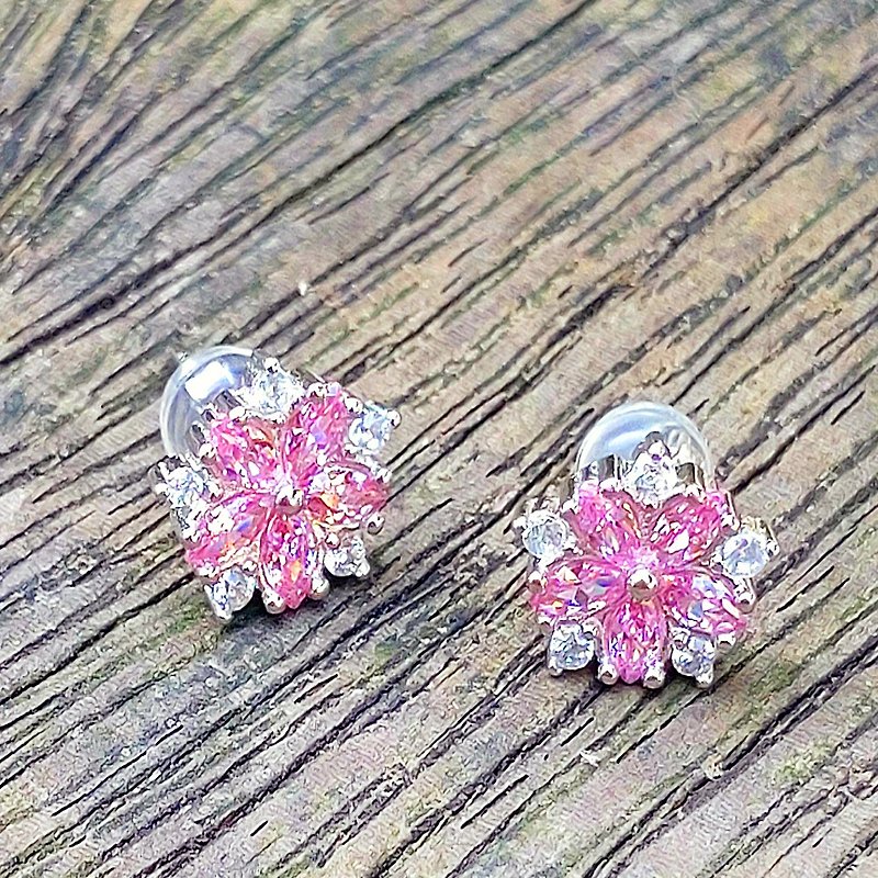 Pink Snowflake 925 Sterling Silver Earrings - ต่างหู - เงินแท้ สึชมพู