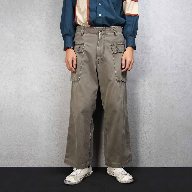 Tsubasa.Y ancient house gray brown 004 US Army P44 military pants, military trousers vintage military pants - กางเกงขายาว - ผ้าฝ้าย/ผ้าลินิน 