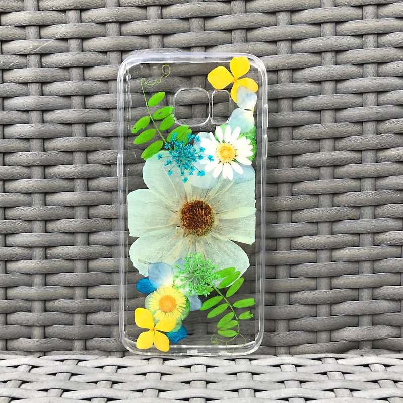 Samsung Galaxy S7 ケース 本物のお花使用 スマホ 青 押し花 005 - スマホケース - 寄せ植え・花 グリーン