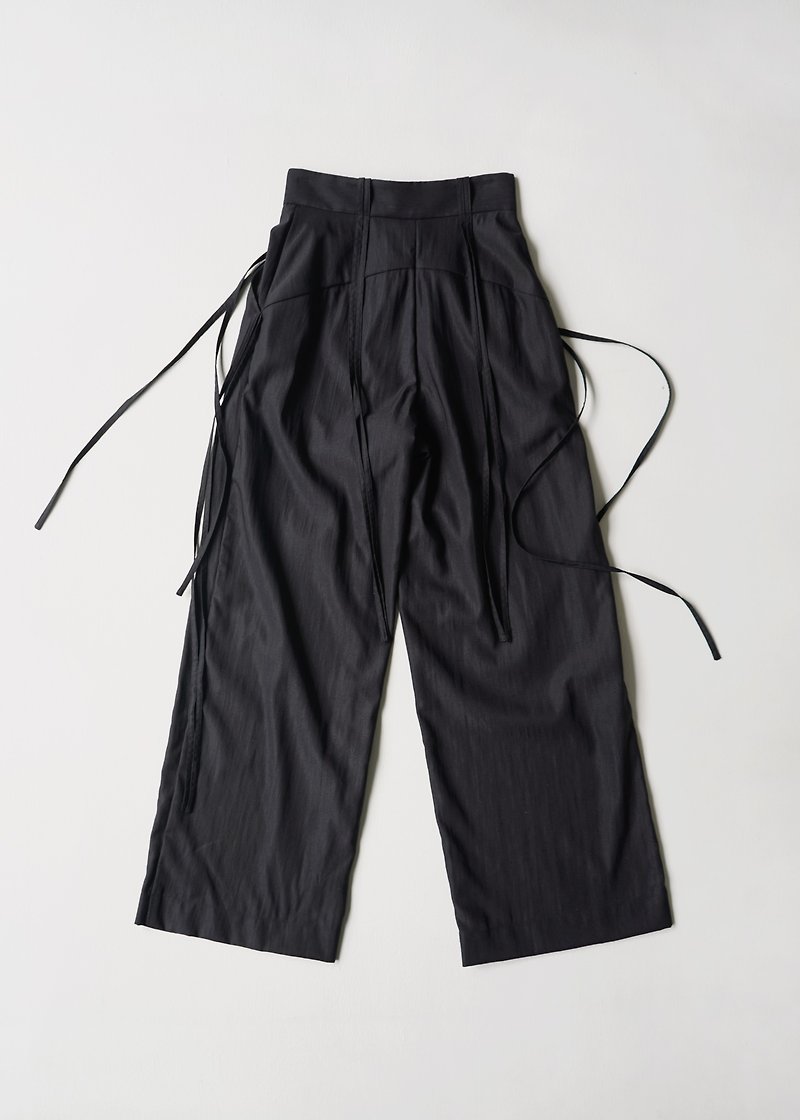 Banded wide pants/black - กางเกงขายาว - เส้นใยสังเคราะห์ สีดำ