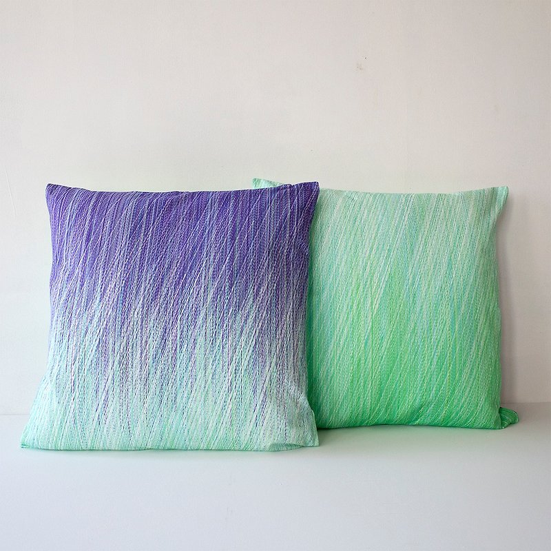 Cushion Cover_Purple × Emerald - หมอน - ผ้าฝ้าย/ผ้าลินิน สีม่วง