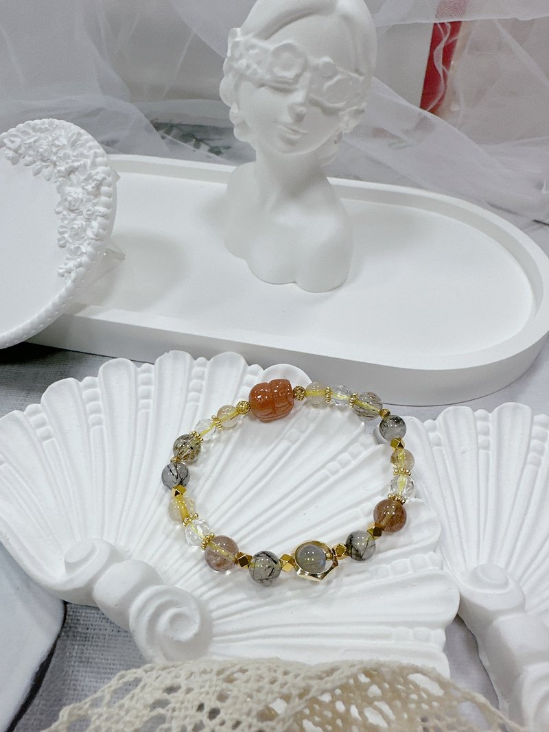 水晶手鍊| 金太陽貔貅| 鈦金| 18k金| 黑髮晶| 白水晶| 招財 - 手鍊/手環 - 水晶 金色