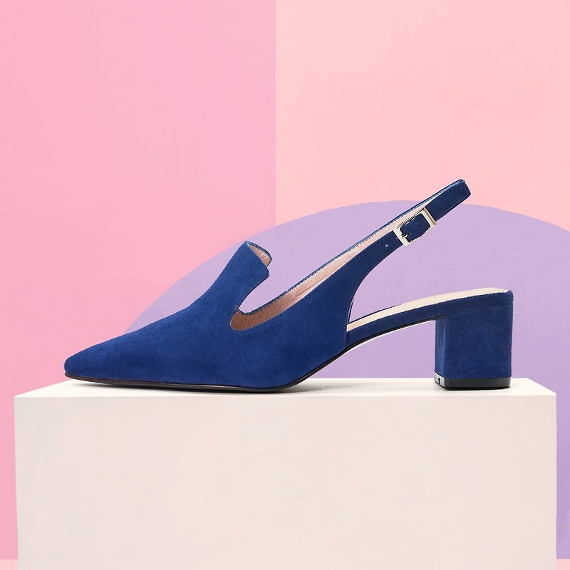 | HOA | Small pointed toe simple back strap block heels | Blue | 5249 | - รองเท้าส้นสูง - หนังแท้ สีน้ำเงิน