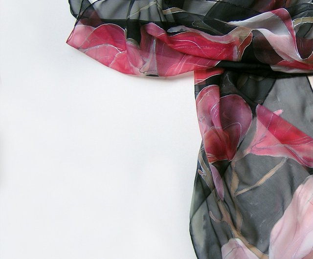 Pink Floral Scarf, hand painted pink scarf, pink scarves