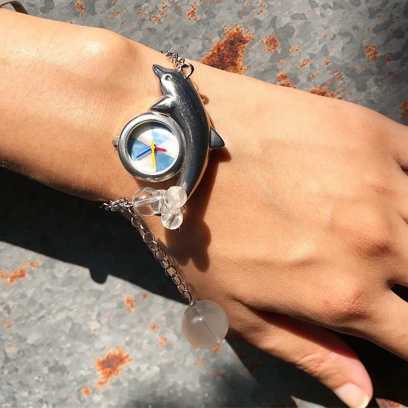 【Lost and find】Lovely design watch inside watch opal watch - นาฬิกาผู้หญิง - เครื่องเพชรพลอย สีน้ำเงิน
