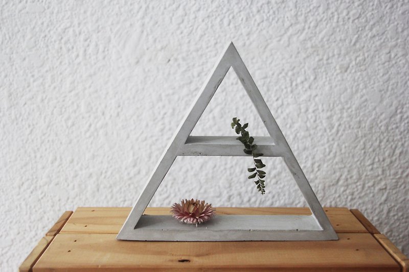 Tripod| Cement Geometric Shelf Small Object Shelf Decorative Frame Double-layer Candle Holder - Storage - Cement Gray
