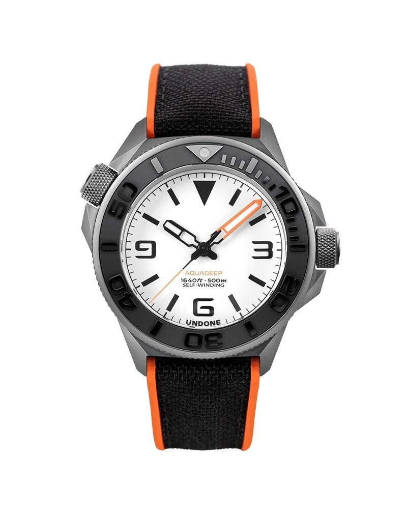 Undone AquaLume Automatic Watch - Orange & Black Strap - นาฬิกาผู้ชาย - โลหะ สีเงิน