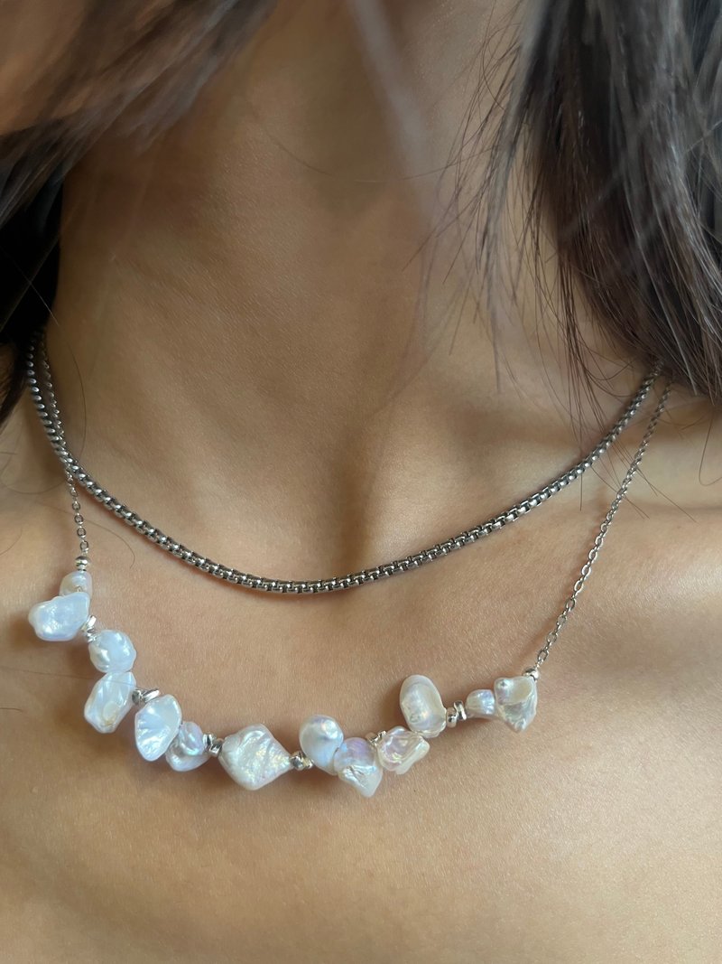 Born Willful Pearl Necklace Baroque Pearl Necklace Petal Pearl Necklace - Necklaces - Pearl White