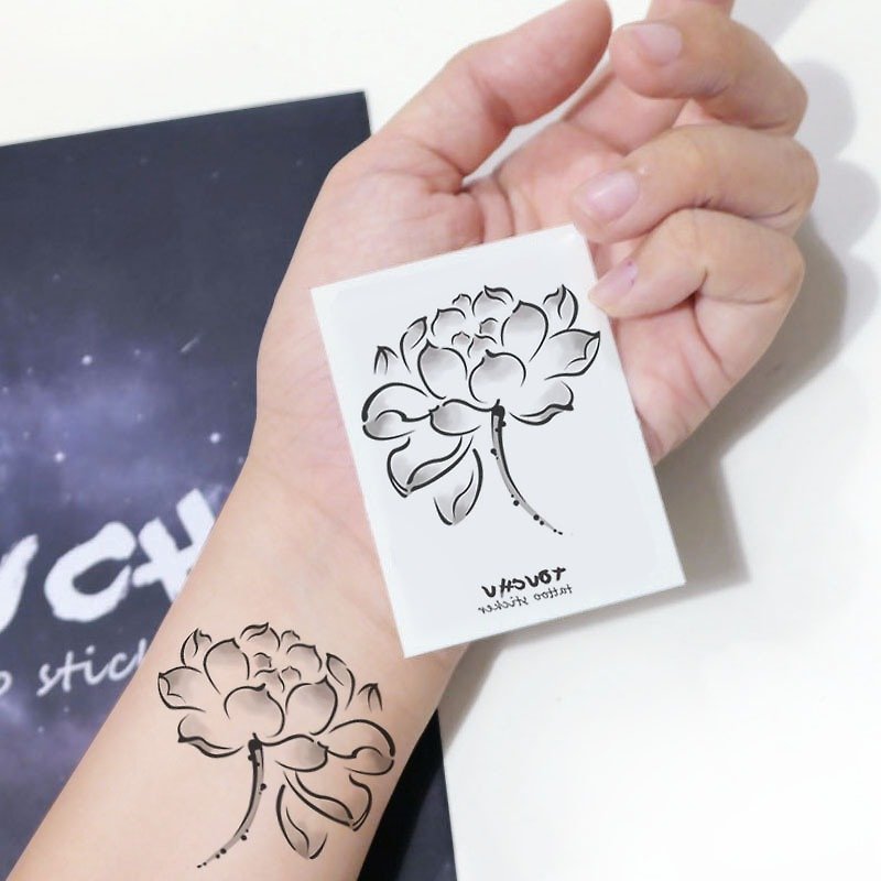 TU Tattoo Sticker - ink, Lotus / Tattoo / waterproof Tattoo / original / Tattoo Sticker - Temporary Tattoos - Paper Black