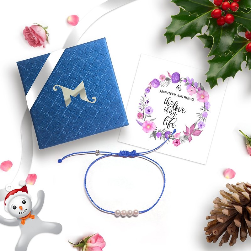 Baby Pearl Akoya Pearl String Bracelet | Blue String Bracelet | Pearl Bracelet - สร้อยข้อมือ - ไข่มุก สีน้ำเงิน