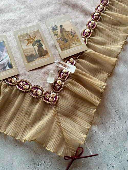 インド刺繍お花リボン＆フリルレース Beige ハンドメイドタロット