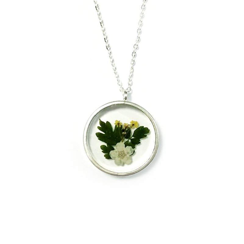 Jumbo Silver Framed Necklace (pressed flower necklace) - Necklaces - Other Metals Silver