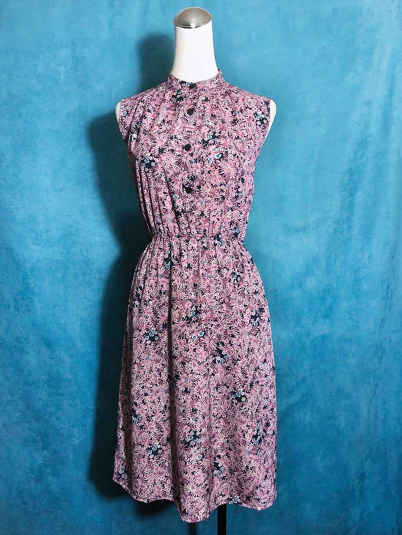 Flowerless sleeveless vintage dress / brought back to VINTAGE abroad - ชุดเดรส - เส้นใยสังเคราะห์ สึชมพู