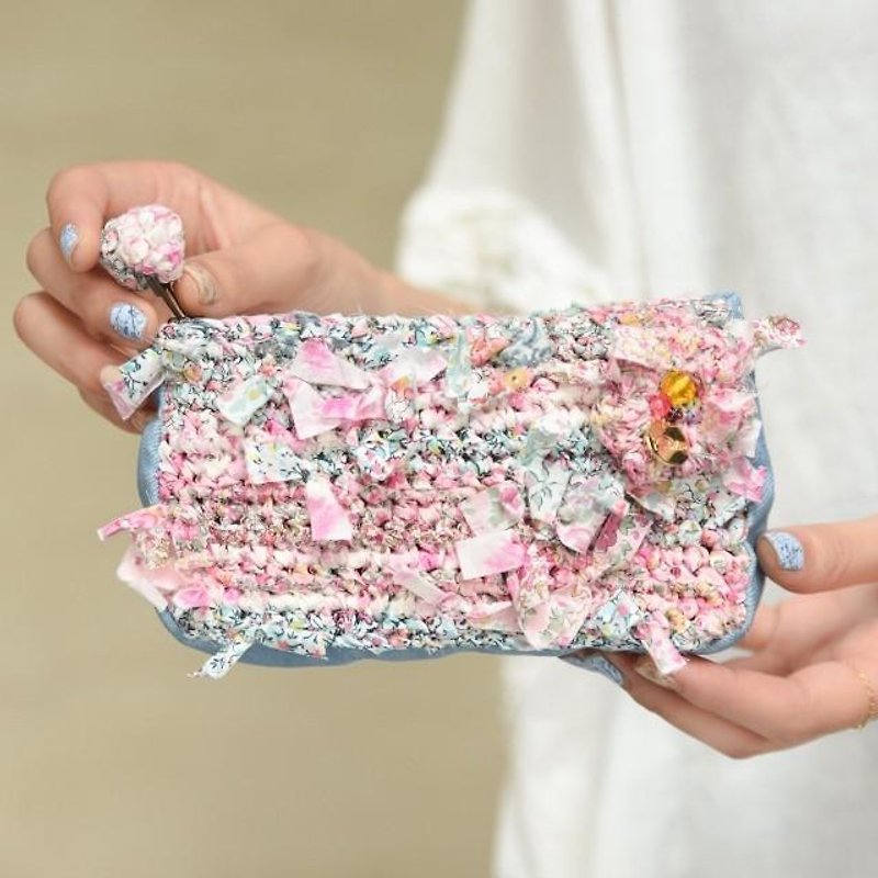 My own Liberty blooming pouch x denim || Pink - กระเป๋าเครื่องสำอาง - วัสดุอื่นๆ สึชมพู