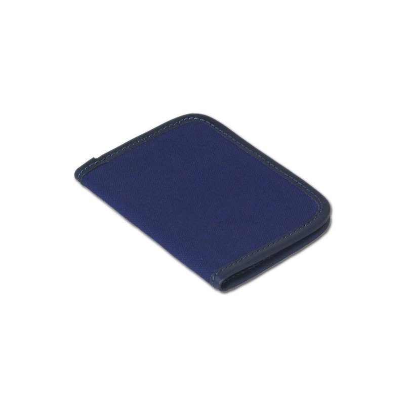 革のパスポートホルダー/クリップ/財布/財布を持つシンプルなブルーのキャンバス - 財布 - コットン・麻 ブルー