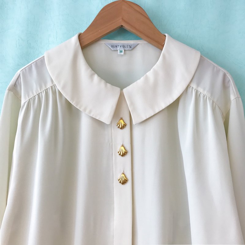 ... {acorn girl :: vintage jacket} pale yellow shell button long-sleeved shirt - Women's Shirts - Polyester White
