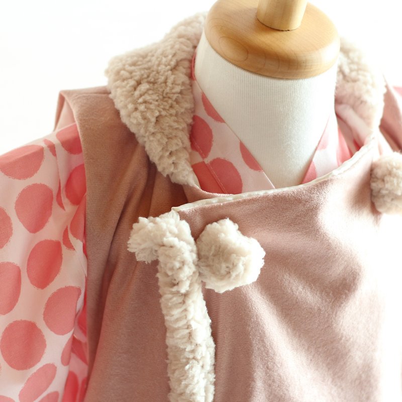 80【Casual KIMONO】cute and fluffy overcoat  loose dots pink  80 size KIMONO - Kids' Dresses - Cotton & Hemp 
