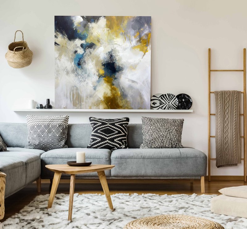 White Orange Painting |  White Orange Abstract | White Art | Flight of Fancy - 壁貼/牆壁裝飾 - 棉．麻 黃色