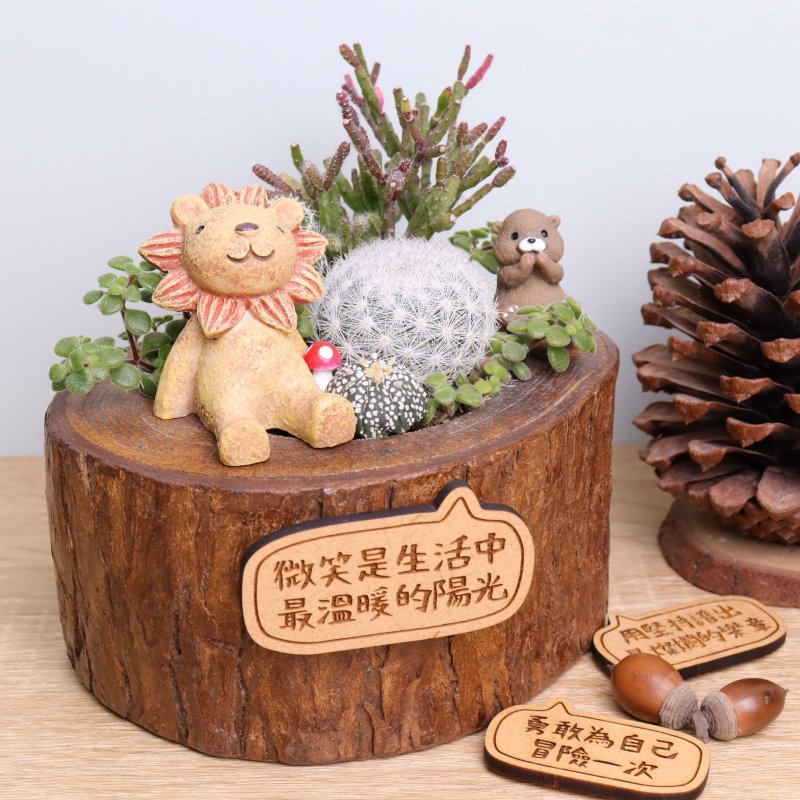 Little lion and otter succulent plant potted word plate customization | birthday, resignation, Christmas gift exchange - Plants - Wood Khaki