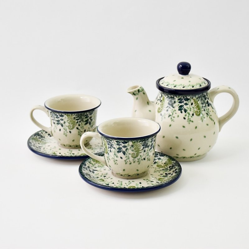 Polish handmade pottery cup and pot set (1 pot and 2 cups set) - Teapots & Teacups - Pottery 