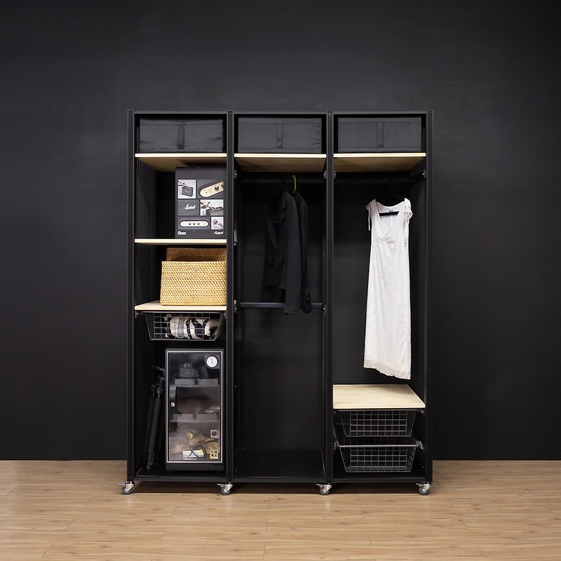 Creesor-Lumiere 60 Industrial Style Wardrobe - Wardrobes & Shoe Cabinets - Other Metals Black