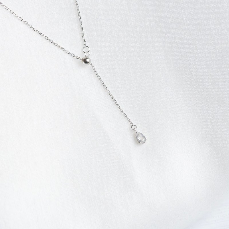 White crystal 925 sterling silver water drop telescopic design necklace - Necklaces - Crystal Silver