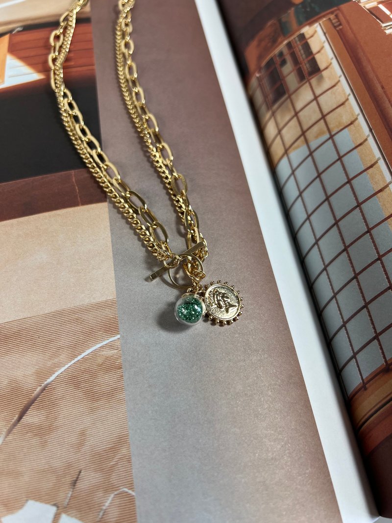 Vintage Reconstruction Green Sphere Gold Pendant Necklace - 項鍊 - 貴金屬 金色