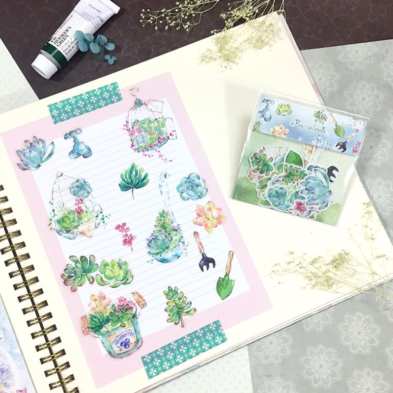 Cute watercolor stickers set【Succulents】 - Stickers - Paper Green