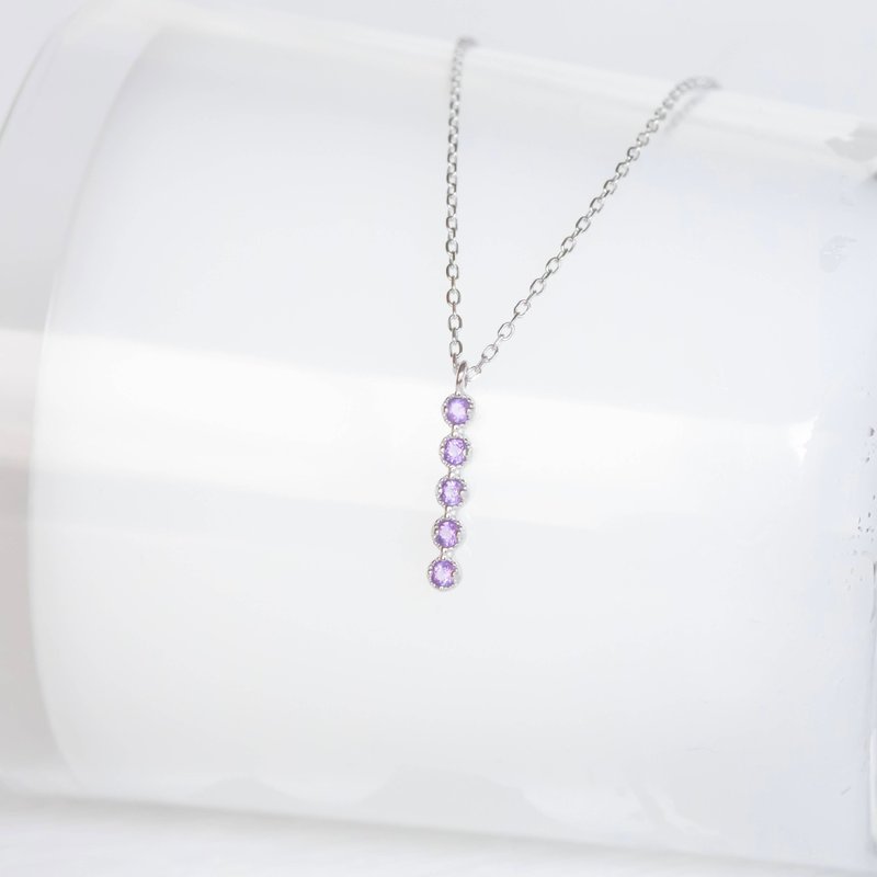 Amethyst 925 sterling silver five Gemstone diamond design necklace - สร้อยคอ - คริสตัล สีเงิน