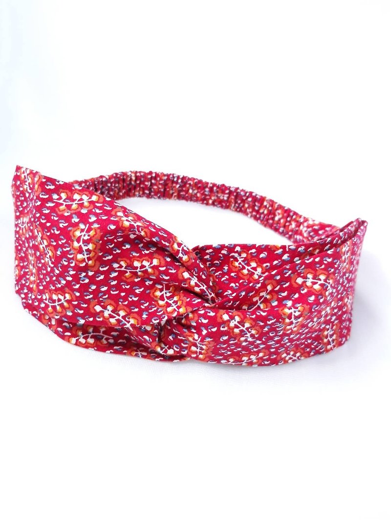 Red feather pattern handmade hair band - Headbands - Cotton & Hemp Red