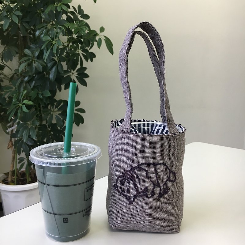 Cafe bag Shiba Inu mini tote - กระเป๋าถือ - ผ้าฝ้าย/ผ้าลินิน สีนำ้ตาล