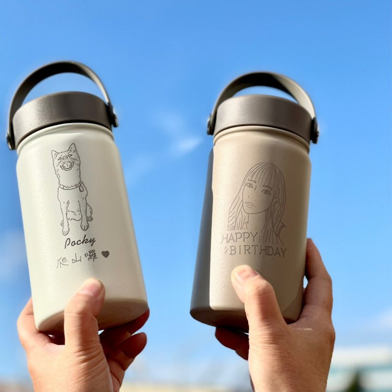 Customized thermos bottle line drawing engraving for an eco-friendly trip Two-color thermos bottle for sale - แก้ว - โลหะ สีนำ้ตาล