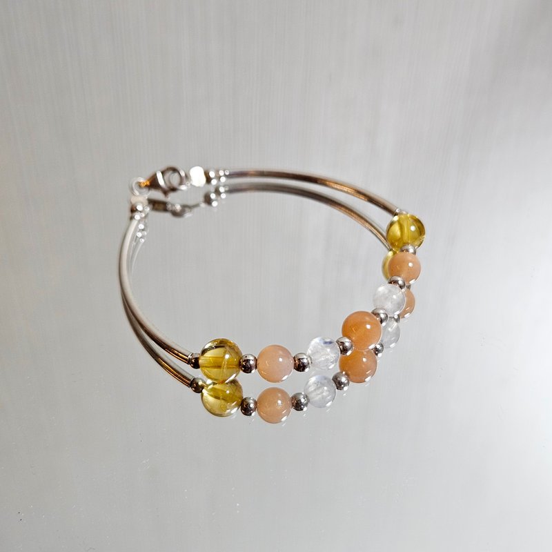 Sunshine Series s925 Sterling Silver Orange Moonstone Citrine Bracelet | Handmade to order - สร้อยข้อมือ - เงินแท้ สีส้ม