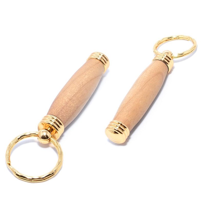 Handmade wooden portable toothpick holder key chain (Myrtle Wood; 24 gold plating) TOOTH-24G-MYRT - พวงกุญแจ - ไม้ สีกากี