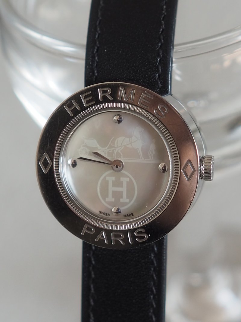HERMES エルメス パスパス ウォッチ 腕時計 シルバー ブラック レザー シェル ヴィンテージ - 女錶 - 不鏽鋼 銀色