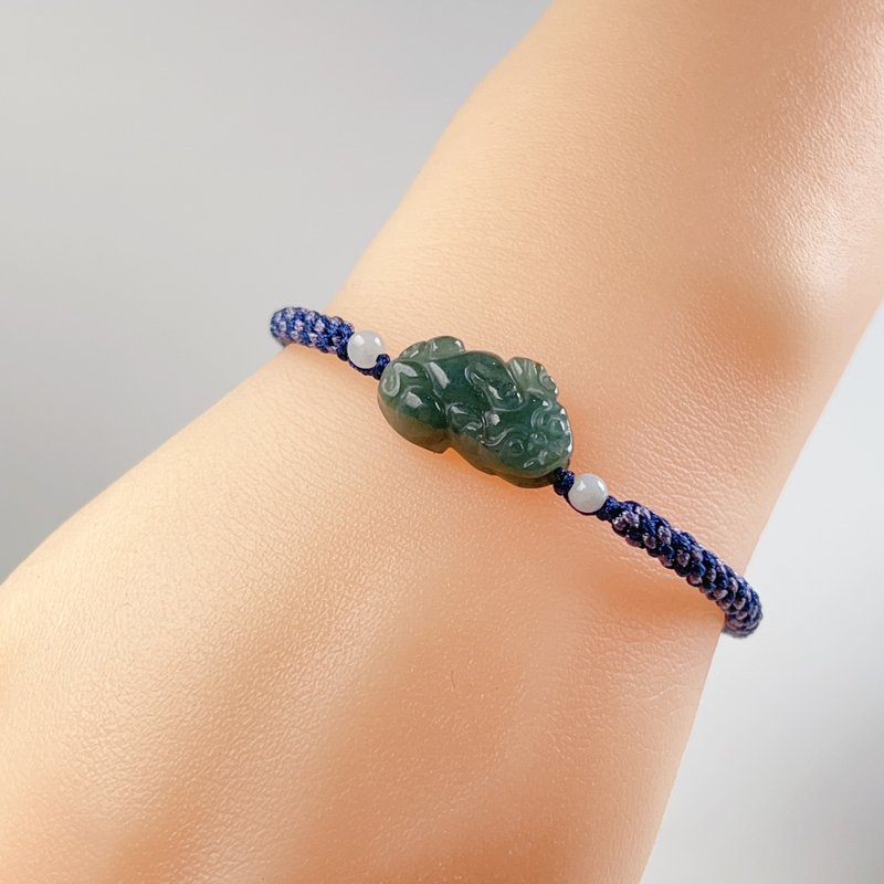 [Lucky Beast] Ice Green Jade Pixiu Braided Bracelet | Natural Burmese Jade Jade A Grade | Gift - Bracelets - Jade Green