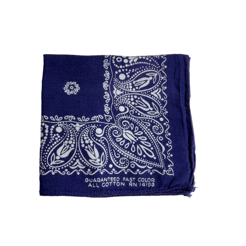 Vintage 70s USA Bandana 美國藍色花柄領巾 - 領結/領巾 - 棉．麻 藍色