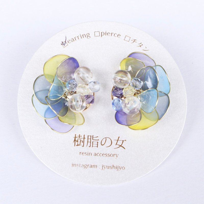 囁き花耳飾り　黄色と紫 - 耳環/耳夾/耳骨夾 - 其他材質 黃色