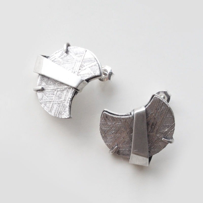 Meteorite Jewelry - Moonlight Meteorite , Handmade Sterling Silver Earrings - Earrings & Clip-ons - Gemstone Silver