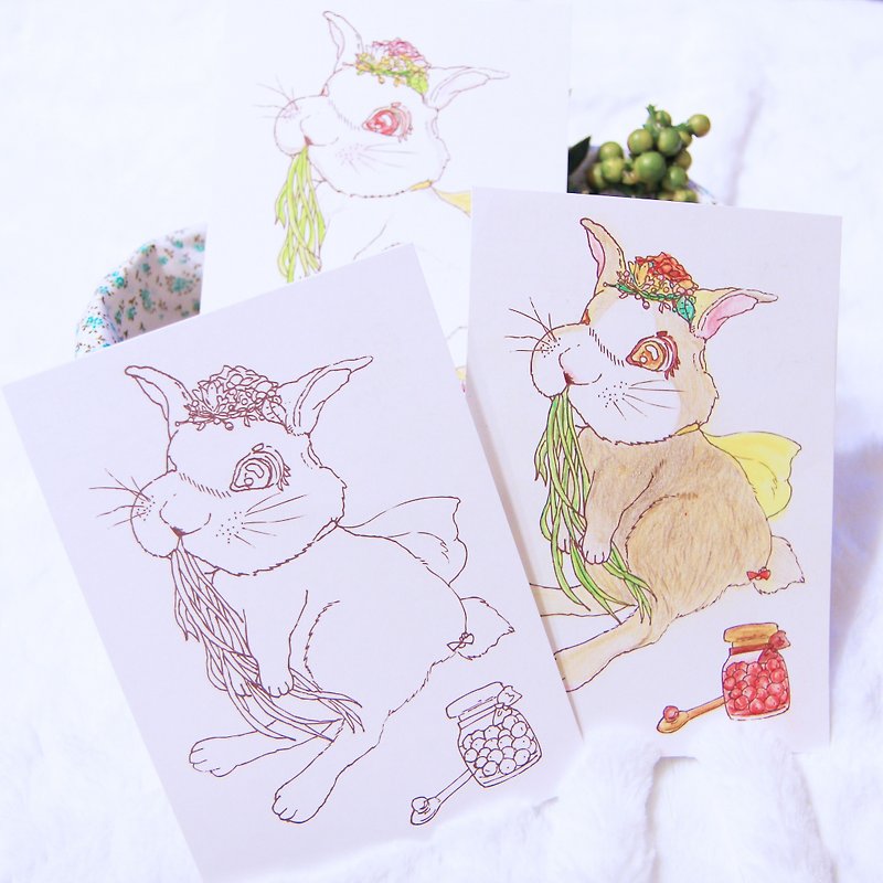 Gardener Rabbit / coloring postcard - การ์ด/โปสการ์ด - กระดาษ ขาว