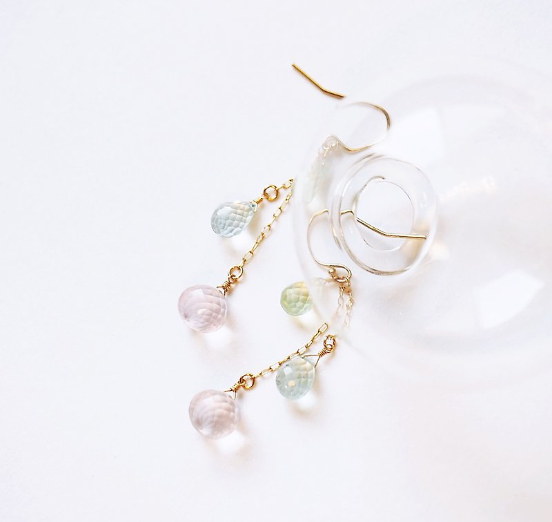 Lime pink bubble mink earrings natural gemstone sea blue treasure powder crystal grape stone 14K temperament - Earrings & Clip-ons - Gemstone Multicolor